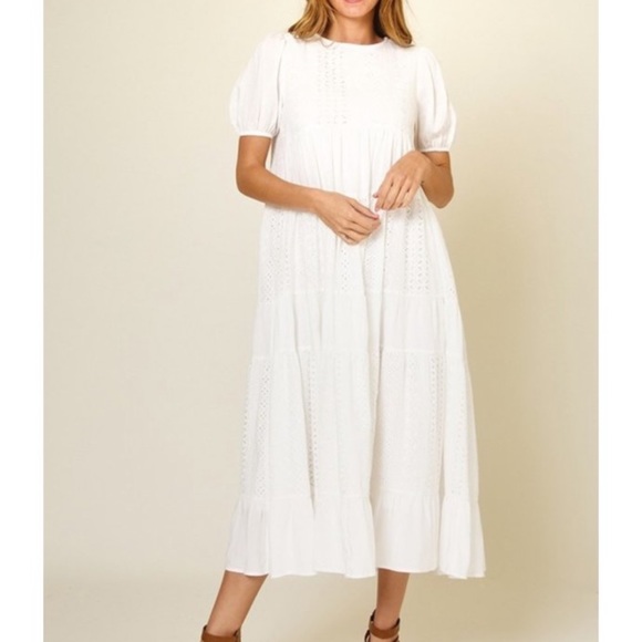 38 Boho absolutely Beautiful Short Puff Sleeves Lace Midi Dress - Picture 6 of 6